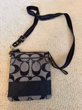 Coach Black and Taupe Signature Crossbody Bag